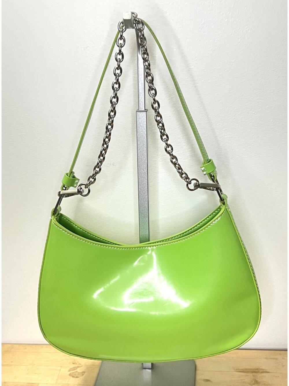 Urban Outfitters Glossy Lime Green Shoulder Bag With Chain & Adjustable Strap